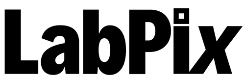 The logo for LabPix, featuring the brand name in bold black sans-serif lettering with a small square icon above the 'i'.